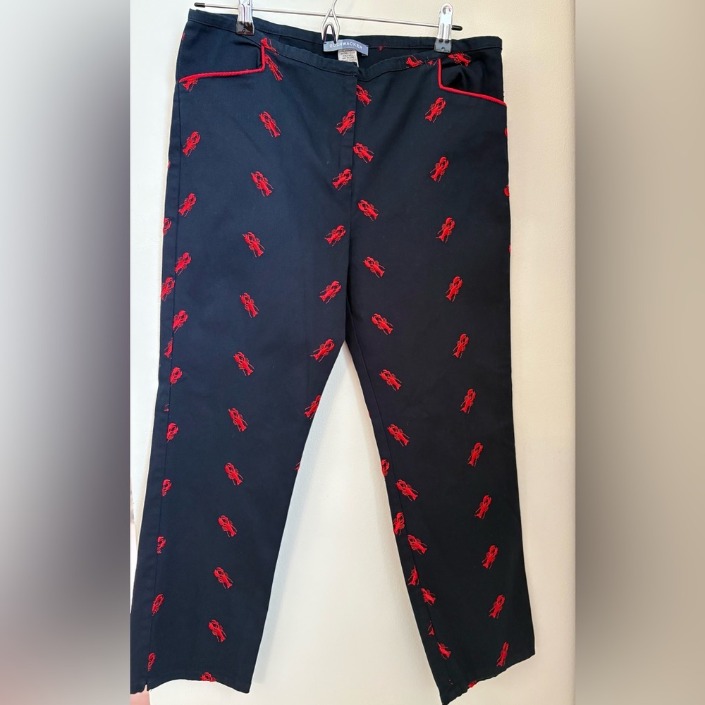 VINTAGE Bushwacker 90s Lobster Embroidered Cropped Navy Ankle Pants Size:10